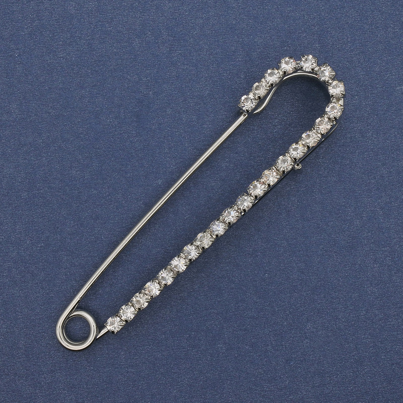 Spilla spillone strass bianchi 72x16mm+- metallo argentato