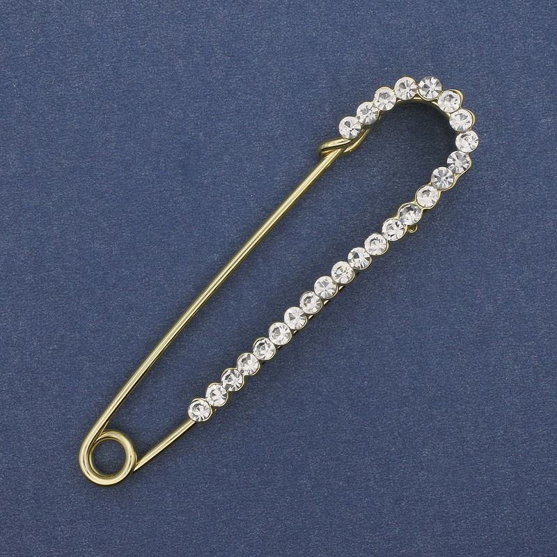 Spilla a spillo strass bianchi 72x17mm+- metallo dorato