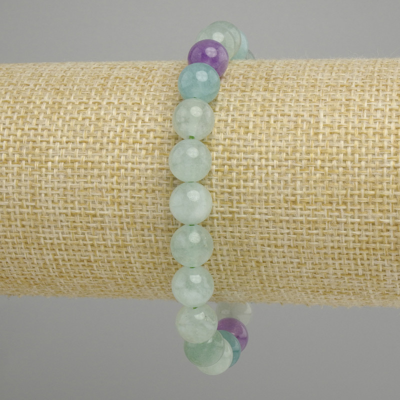 Bracciale fluorite con palline lisce, diametro 8 mm ±, lunghezza 18 cm ±, elastico