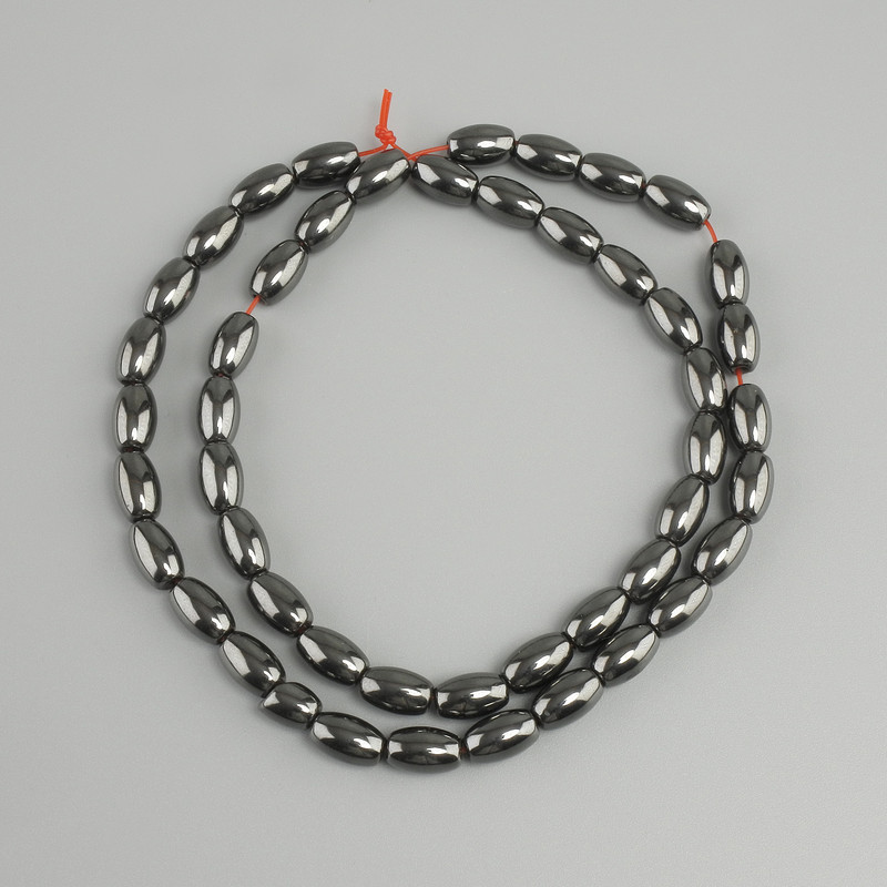 Perline Ematite chicco, diametro 8x5mm+-, lunghezza 40cm+- su filo