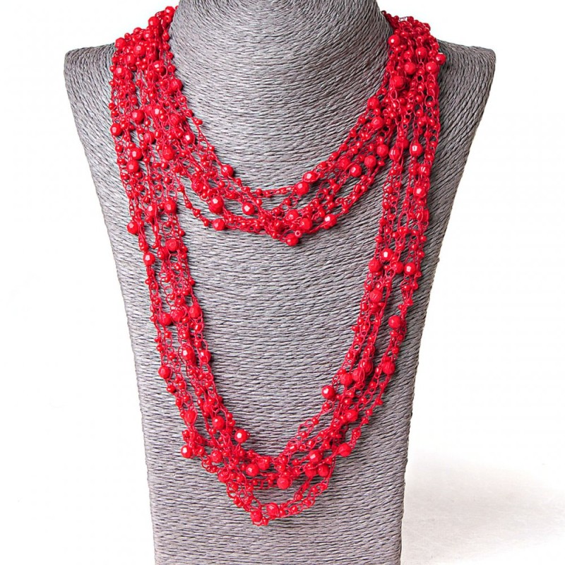 ( 140 cm ) Collana a ragnatela rossa con pendenti rotondi