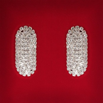 ( 45x25 mm ) Orecchini femminili bianchi con strass, metallo chiaro, da matrimonio e da sera, orecchini a perno, ovali allungati, grandi