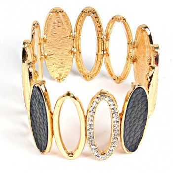 (5-6 cm) Braccialetto femminile, colore oro, con elementi ovali neri