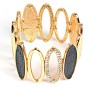 (5-6 cm) Braccialetto femminile, colore oro, con elementi ovali neri