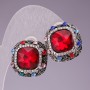 Orecchini Arcobaleno Quadrato con Cristallo Rosso e Strass