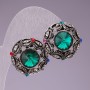 Orecchini cerchio con stella, cristalli verdi, diametro 2,5 cm