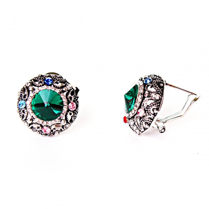 Orecchini a cerchio arcobaleno da 2 cm con strass e cristallo verde