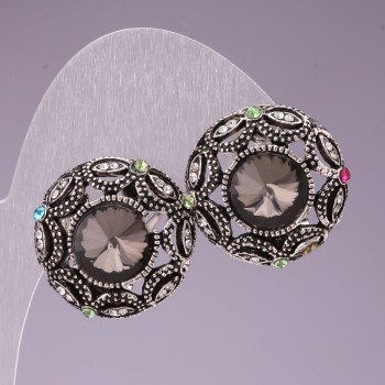 Orecchini a cerchio da 2 cm con strass e cristallo grigio