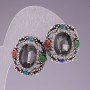 Orecchini ovale Arcobaleno 2x2,5 cm con strass e cristallo grigio