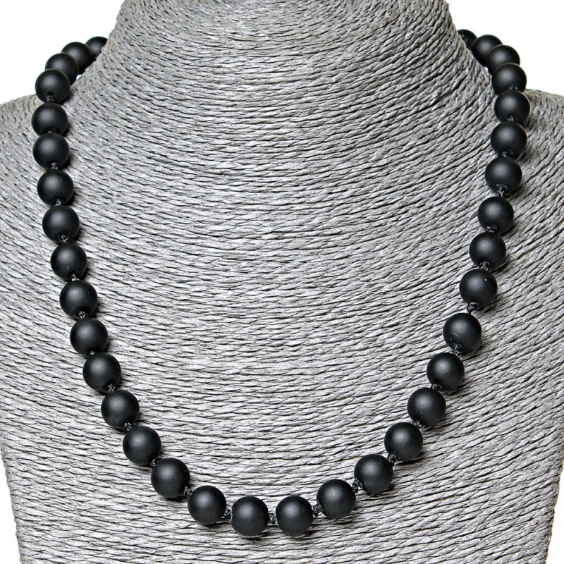 Collana in shungite sintetica, diametro 10 mm, lunghezza 50 cm