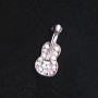 Spilla «Chitarra» piccola, in metallo argentato con strass, 2,5 cm