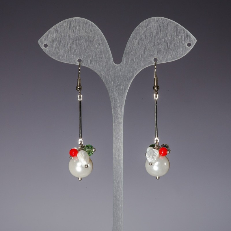 Orecchini lunghi Perle con cristallo ceco colorato, lunghezza 6 cm