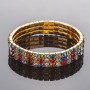 Bracciale elastico con strass dorato, a tre file, multicolore, circonferenza 17 cm