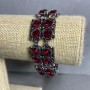 Bracciale con cristalli rossi a forma quadrata, lunghezza 18-23 cm, colore metallo "argento"