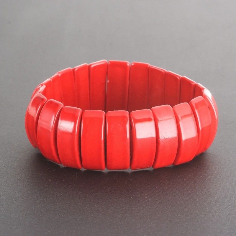 Bracciale in corallo rosso (pressato) su elastico, maglia 2×0,8 cm
