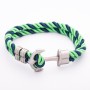 Bracciale da donna «Ancora» blu-verde intrecciato con cordino tessile, colore metallo argento satinato, lunghezza 22 cm