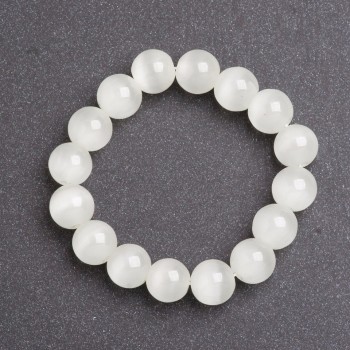 Bracciale femminile in pietra Occhio di gatto bianco, diametro 10 mm, su elastico, lunghezza 18 cm