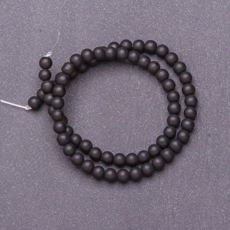 Perline di schungite, palline lisce su filo (artificiali), diametro 6 mm, lunghezza 37 cm