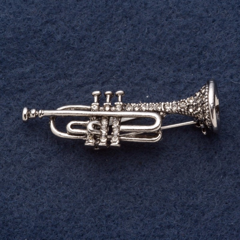 Spilla «Tromba» 5x1,5 cm strass, metallo grigio