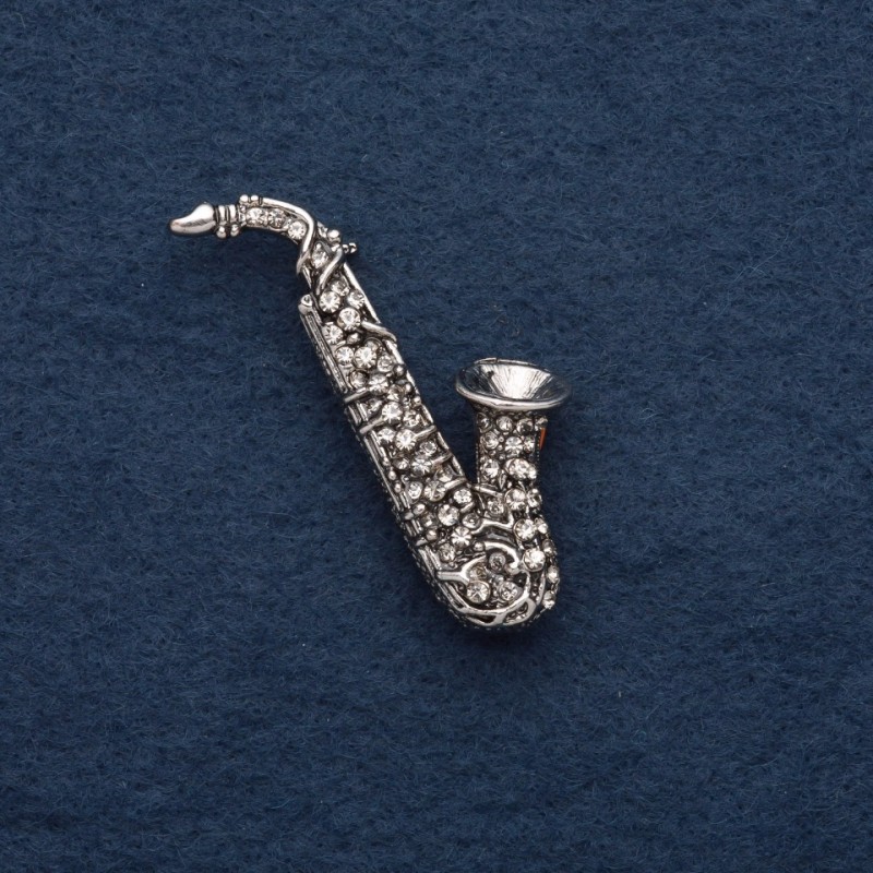 Spilla «Sassofono» 5x2 cm, metallo grigio