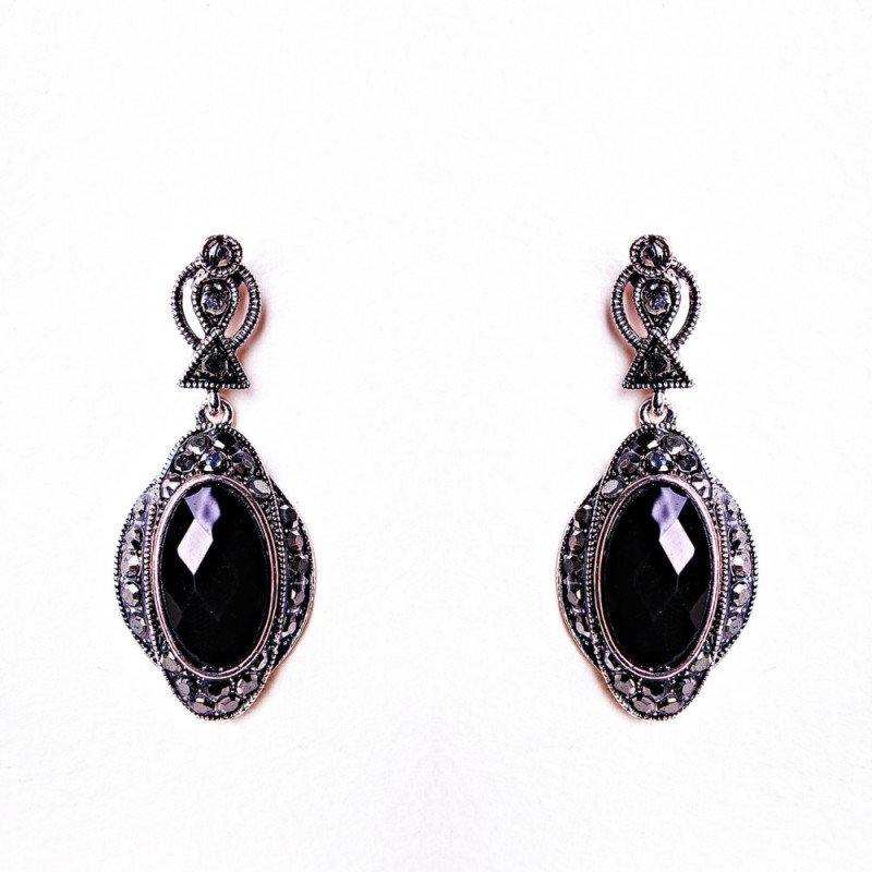 Orecchini ovale traforati con Cristallo nero (40 × 20 mm)