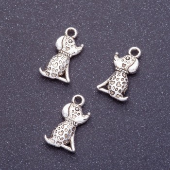 Fornitura pendente a forma di cane, lunghezza 18 mm, Ø 1 mm, colore argento, confezione 20 g +/- 19 pezzi
