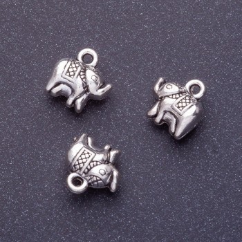 Fornitura pendente elefante, lunghezza 11 mm, Ø 1-1,5 mm, colore argento, confezione 20 g +/- 11 pezzi