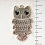 (45 mm) Pendente gufo in metallo grigio chiaro, collegato da anelli, strass neri, taglia media