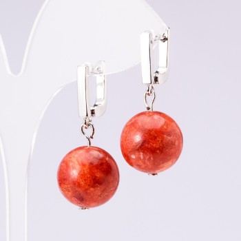 Orecchini "Elegante" in corallo spugnoso, diametro 14 mm, lunghezza 3 cm