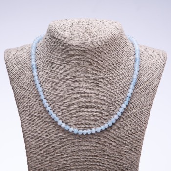 Collana con acquamarina sfaccettata a rondelle, diametro 6x4 mm, lunghezza 50 cm (pezzo singolo)