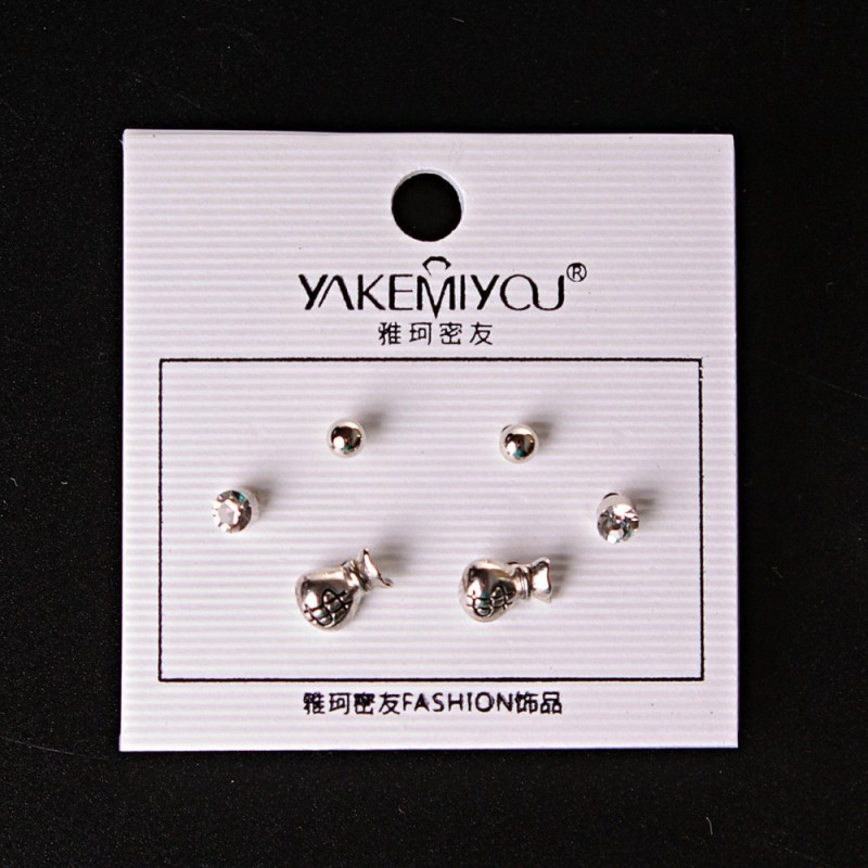 (5 mm) Orecchini a forma di sacchetti di denaro con perle e strass Silver