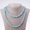 Collana lunga in acquamarina con sfere lisce, diametro 8 mm, lunghezza 110 cm