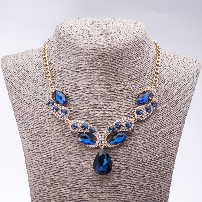 Collana serale con cristalli blu «Gocce Preziose», lunghezza 42-49 cm