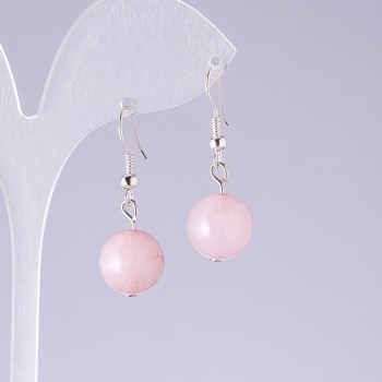 Orecchini in quarzo rosa a palline, diametro 12 mm