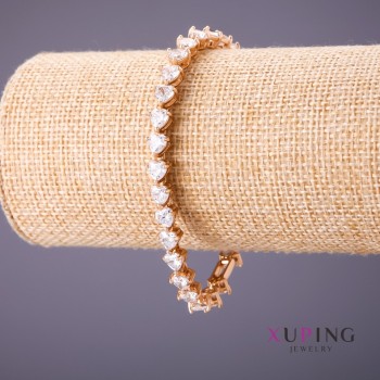 Bracciale Xuping con pietre bianche a forma di cuore, lunghezza 18-20 cm, spessore 6,5 mm, colore dorato