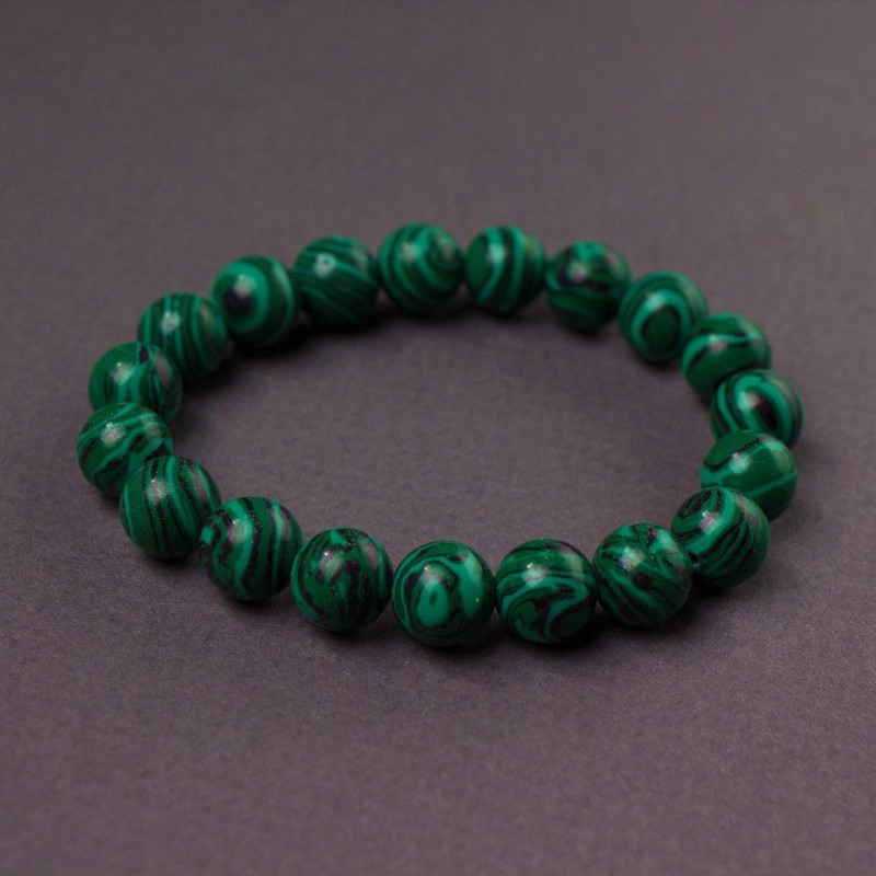 Bracciale in malachite (perle lisce), diametro 12 mm