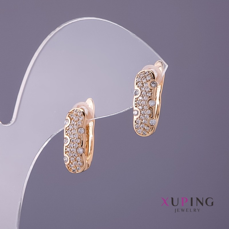 Orecchini Xuping con strass bianchi, diametro 5 mm, lunghezza 15 mm, colore oro