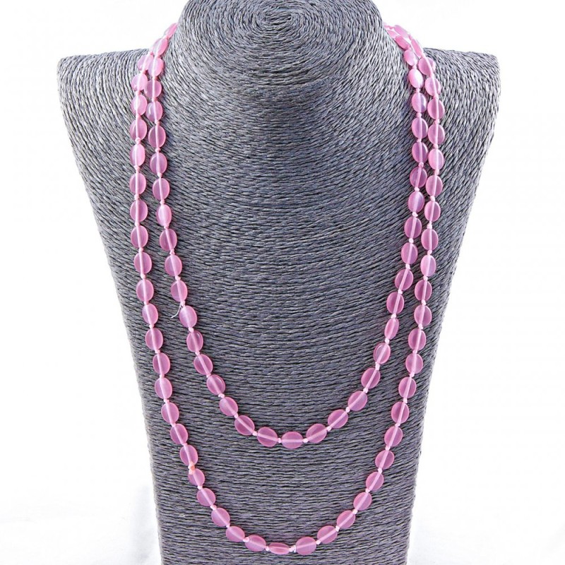 Collana lunga Occhio di gatto ovale rosa 10×8 mm, lunghezza 115 cm