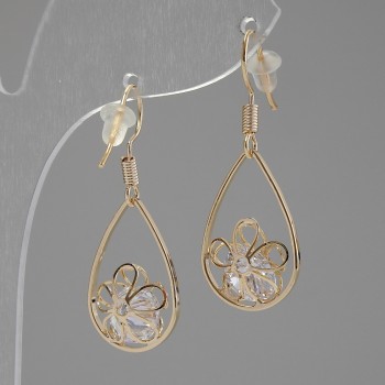 Orecchini "Itaoliao" gocce con cristalli, diametro 14 mm, lunghezza 31 mm, colore oro