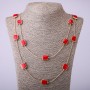 Collana con catene lunghe, quadrato rosso, lunghezza 66-70 cm