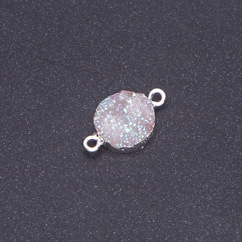 Connettore bianco cosmico 'drusa' acrilico argento, diametro 14 mm, lunghezza 3 mm