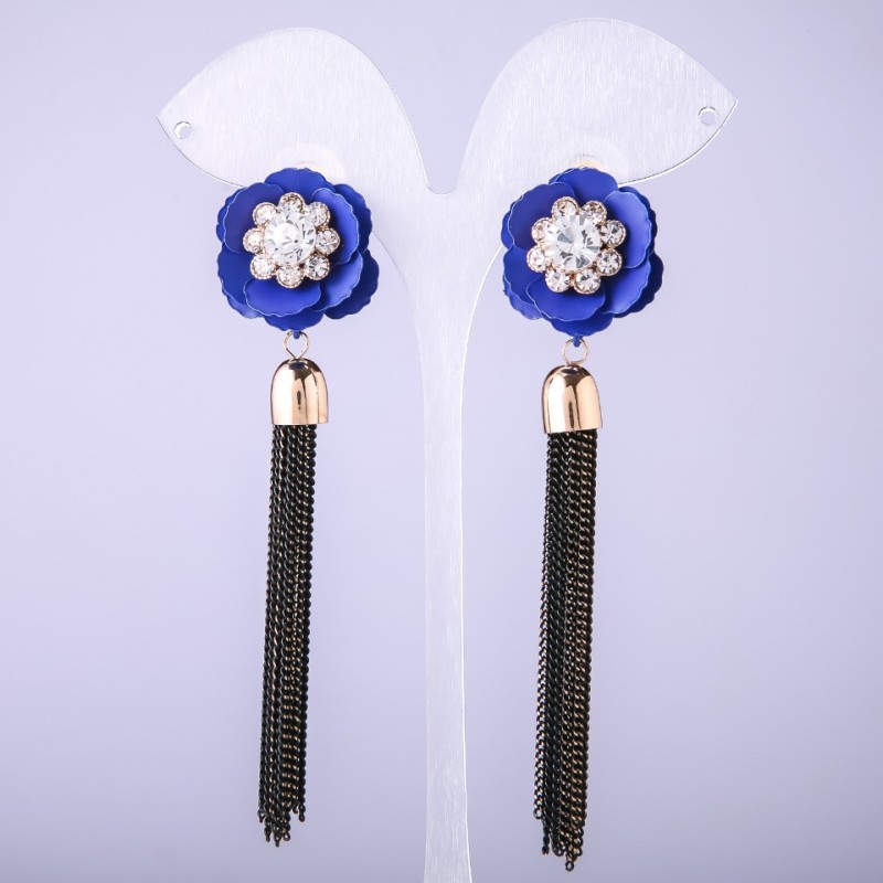 Orecchini Kytyci Fiore Blu con catene, lunghezza 90 mm