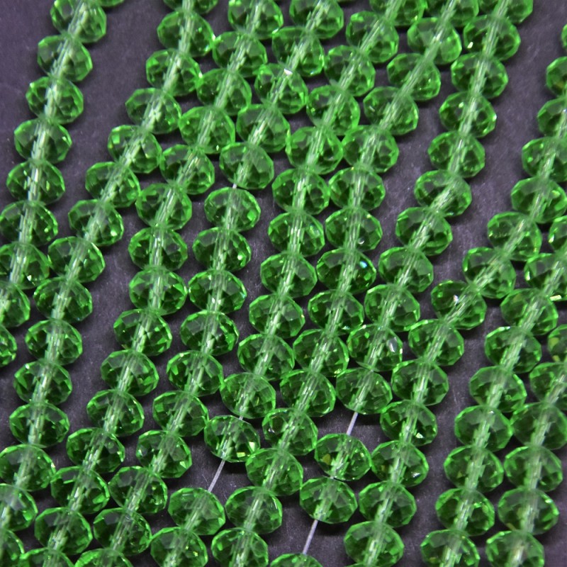 Perline di cristallo ceco trasparenti verde smeraldo a forma rondella, diametro 8×6 mm, lunghezza 40 cm