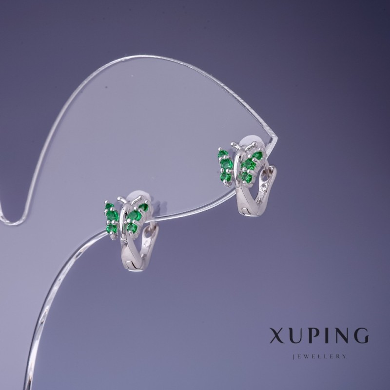 Orecchini Xuping Farfalle con strass verdi 10×7 mm rodio