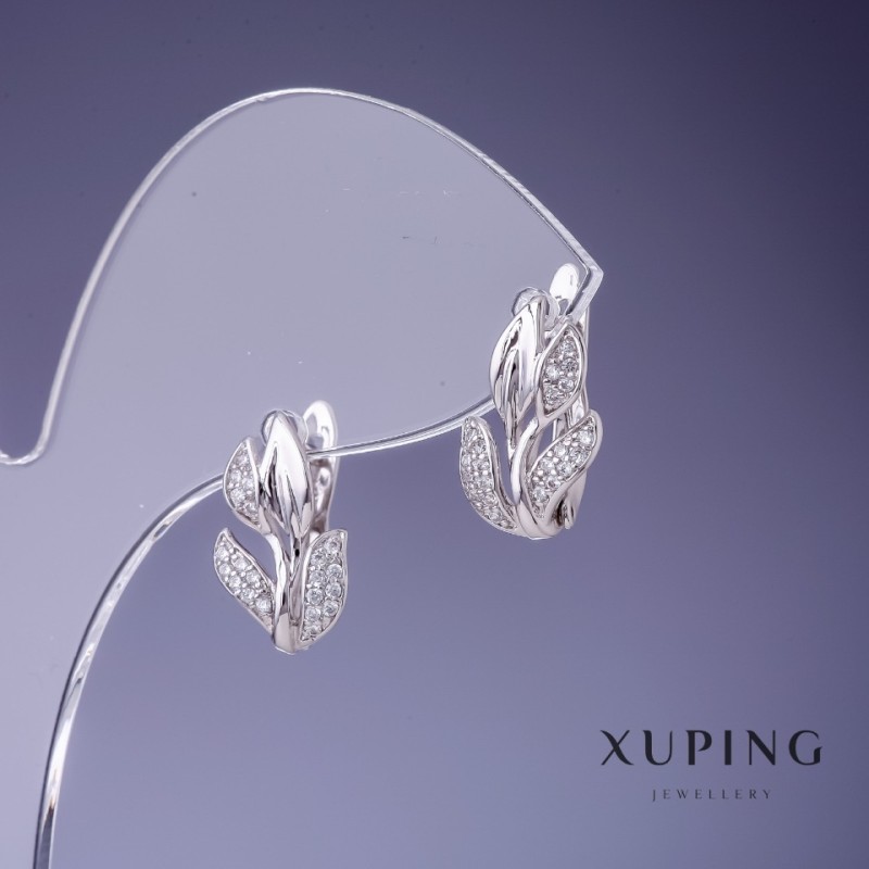 Orecchini Xuping «Foglie» rodio 14x10 mm