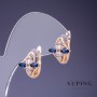 Orecchini Xuping con pietre bianche e blu, 14x13 mm, placcato oro 18K
