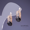 Orecchini Xuping zircone nero 18×9 mm doratura in oro 18K