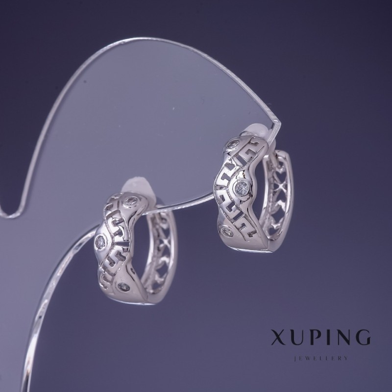 Orecchini Xuping rodiati con cristalli bianchi 15×6 mm
