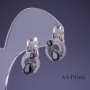 Orecchini Xuping rodiati da 20x12 mm con pietra nera