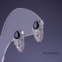 Orecchini Xuping 17×10 mm rodio con pietra nera